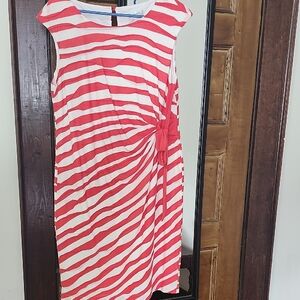 Dress Barn Red and White Wave Pattern Midi Dress